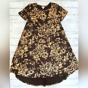 Lularoe Elegant High Low Carly Brown & Rose Gold Foil Metallic Dress Fancy